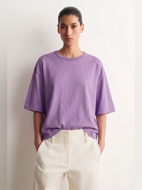 095 COS Women's Oversized Boxy Cotton Short Sleeve Tee - Lilac, Medium